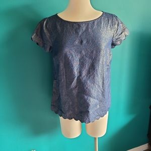 Vineyard Vines linen shimmer chambray top scalloped sleeve preppy size 2